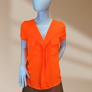 Love Culture Women's Fluorescent Coral Button Down Top Blouse Sz Small NWOT